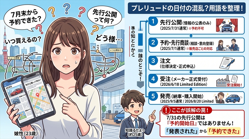 「予約」「先行商談」「注文」「受注」「発売」の意味を整理する