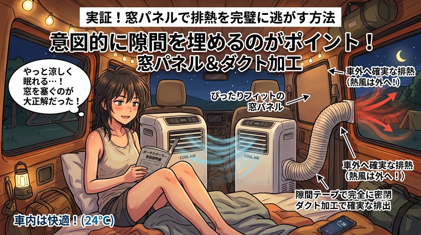 排熱ダクトを車外へ逃がす具体的な方法(窓パネル・ダクト加工)