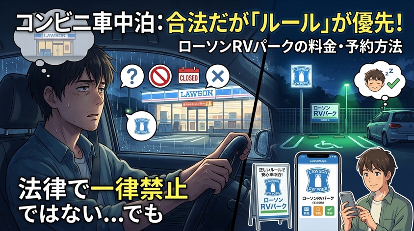 コンビニ車中泊は「一律違法」ではない。ただし店舗・管理者のルールが優先される