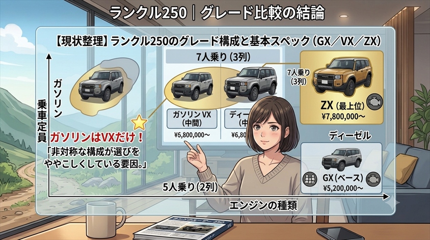【現状整理】ランクル250のグレード構成と基本スペック（GX／VX／ZX）