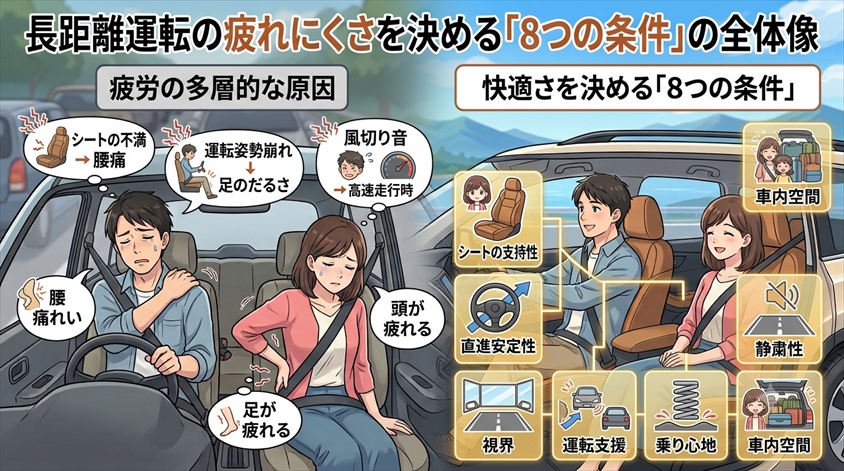 長距離運転の疲れにくさを決める8つの条件