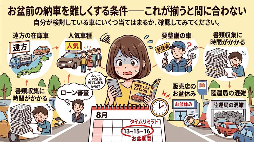 お盆前の納車を難しくする条件——これが揃うと間に合わない