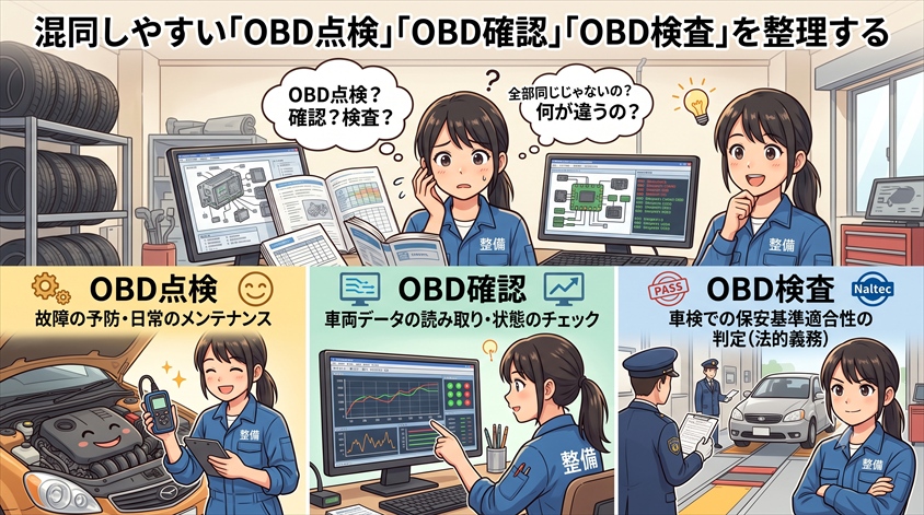 混同しやすい「OBD点検」「OBD確認」「OBD検査」を整理する