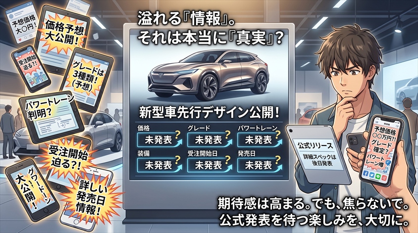 価格・グレード・パワートレーンはまだ未発表|噂と公式情報の見分け方【未確定情報】