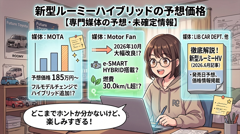 新型ルーミーハイブリッドの予想価格【専門媒体の予想・未確定情報】