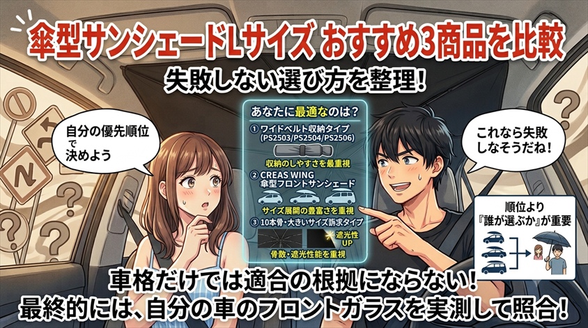 傘型サンシェードLサイズおすすめ3商品を比較