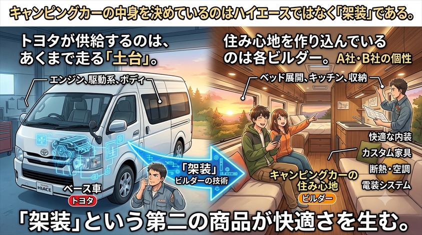 キャンピングカーの中身を決めているのはハイエースではなく「架装」である
