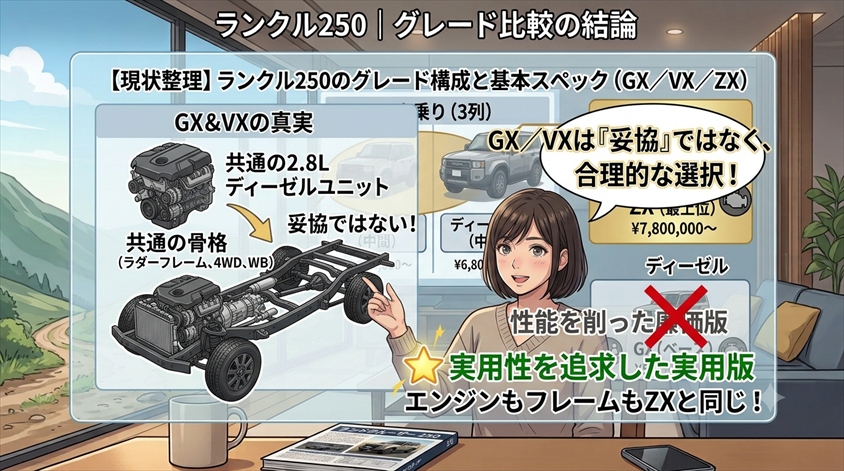 下位・中間グレード（GX／VX）は「妥協」ではなく合理的な選択