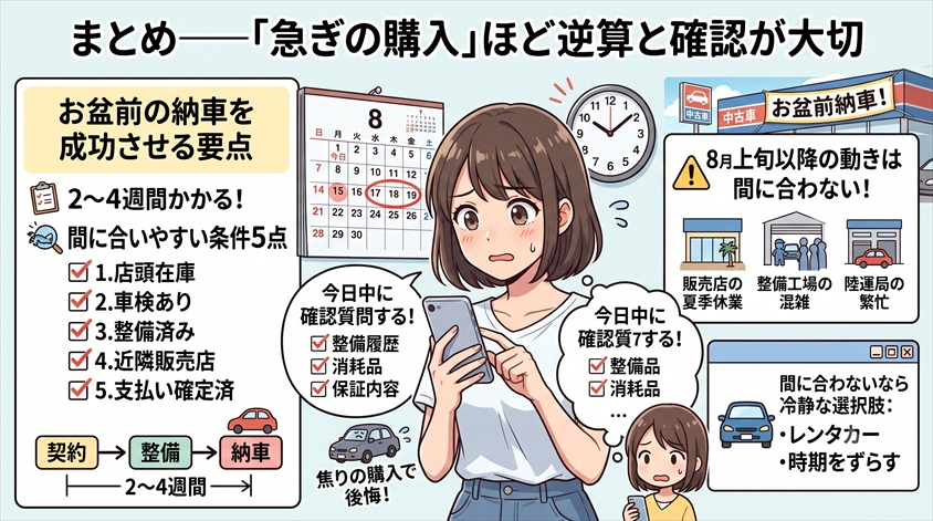 まとめ——「急ぎの購入」ほど逆算と確認が大切
