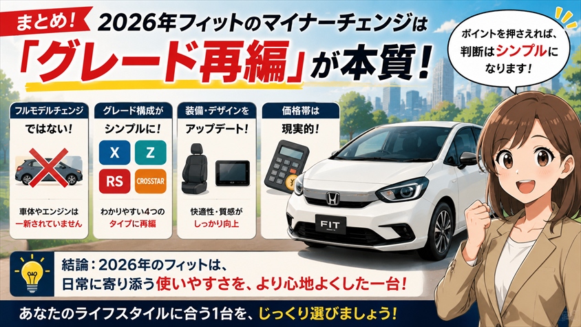 まとめ｜2026年フィットのマイナーチェンジは「グレード再編」が本質