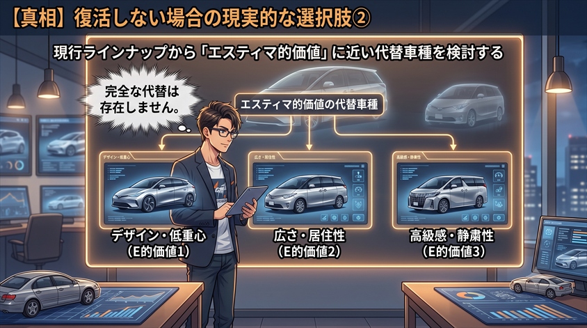 復活しない場合の現実的な選択肢②:現行ラインナップから「エスティマ的価値」に近い代替車種を検討する