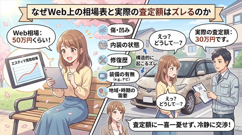 なぜWeb上の相場表と実際の査定額はズレるのか