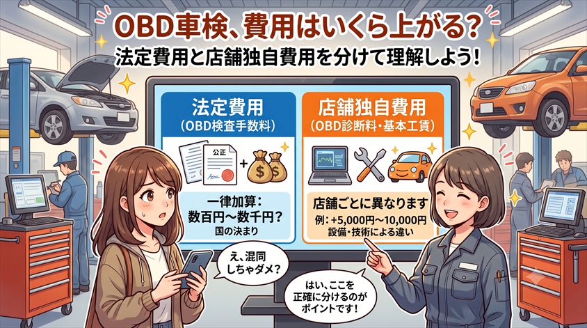 OBD車検の費用はいくら上がる? 法定費用と店舗独自費用を分けて理解する