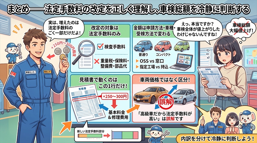 まとめ――法定手数料の改定を正しく理解し、車検総額を冷静に判断する