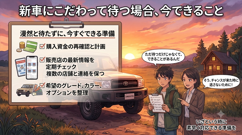 新車にこだわって待つ場合、今できること