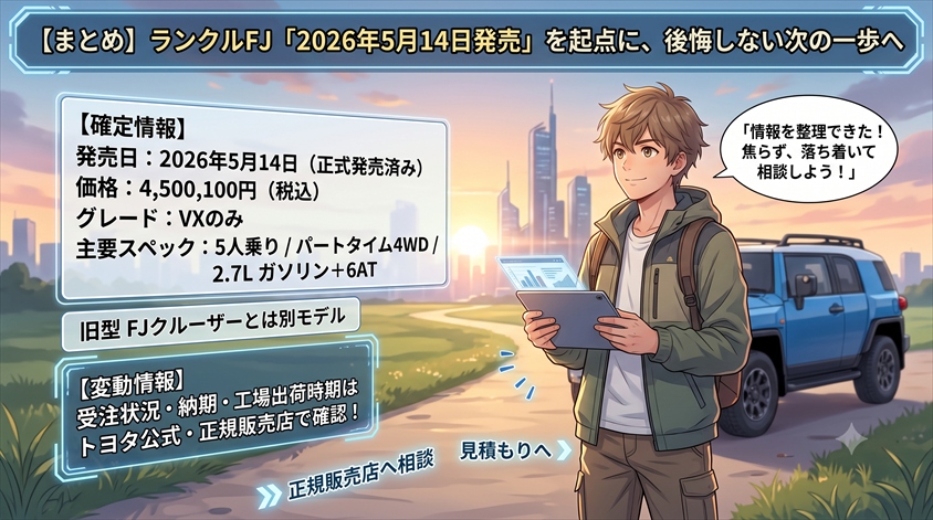 まとめ|ランクルFJの発売日「2026年5月14日」を起点に、次の一歩を