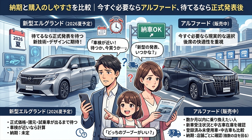 納期と購入のしやすさを比較|今すぐ必要ならアルファード、待てるなら正式発表後