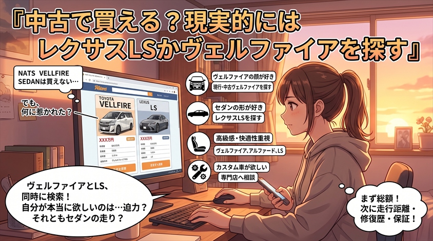 中古で買える?現実的にはレクサスLSかヴェルファイアを探す