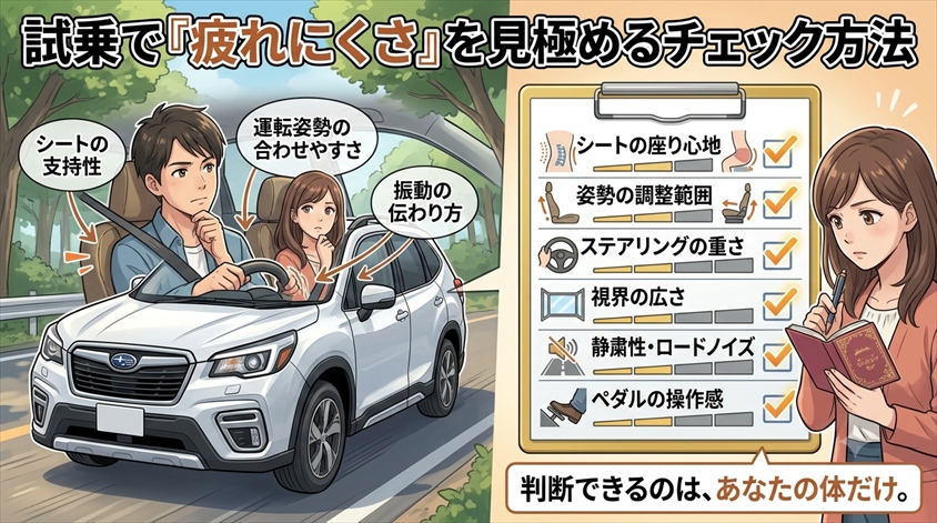 試乗で「疲れにくさ」を見極めるチェック方法