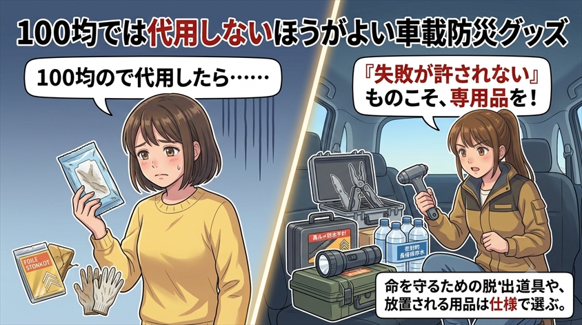 100均では代用しないほうがよい車載防災グッズ