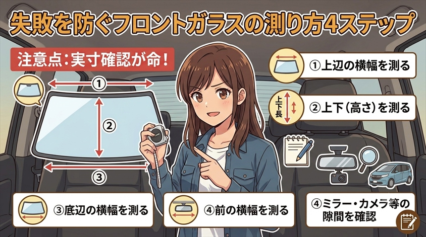 失敗を防ぐフロントガラスの測り方4ステップ