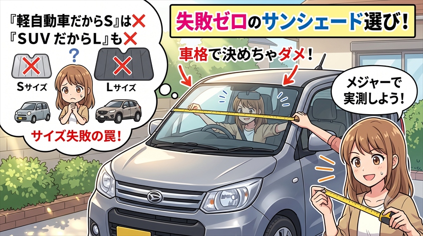 自分の車に合うサイズの選び方【フロントガラスの実寸で判断する】