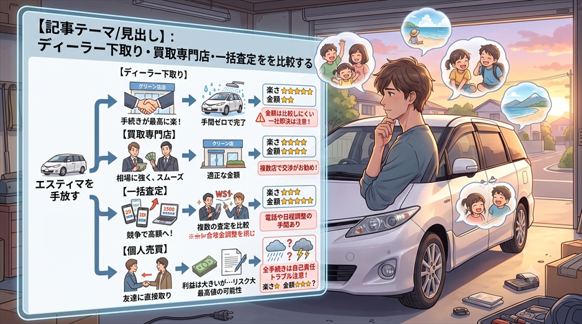 ディーラー下取り・買取専門店・一括査定・個人売買を比較する