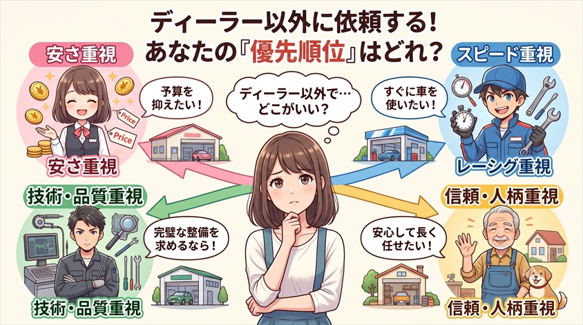 ディーラー以外に依頼する場合、あなたはどこを選ぶべきか