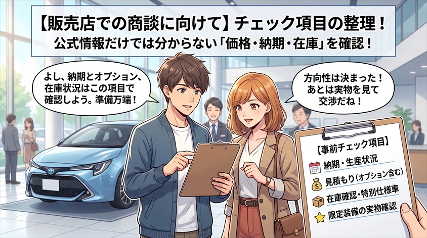 価格・納期・装備など販売店で確認したい項目