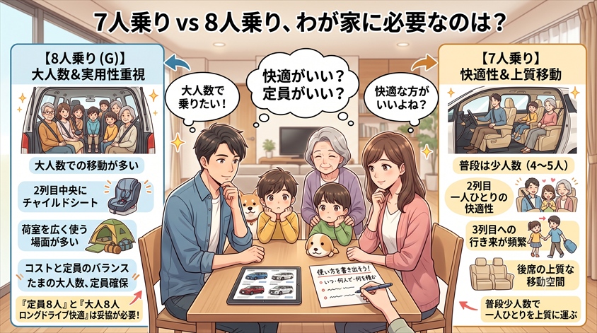 7人乗りと8人乗り、あなたの家族にはどちらが向いているか