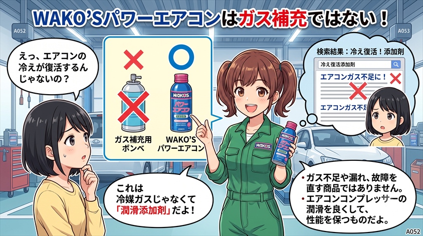 WAKO’Sパワーエアコンはガス補充ではない|A052・A053の違い