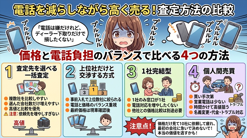 電話を減らしながら高く売る査定方法の比較
