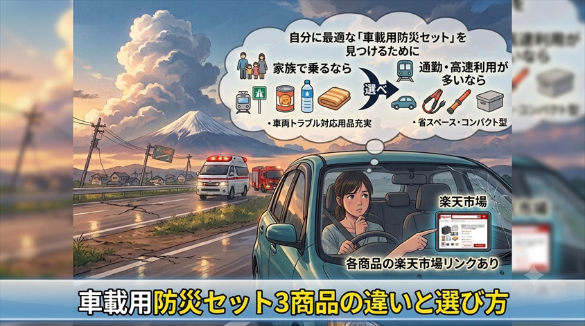 車載用防災セット3商品の違いと選び方