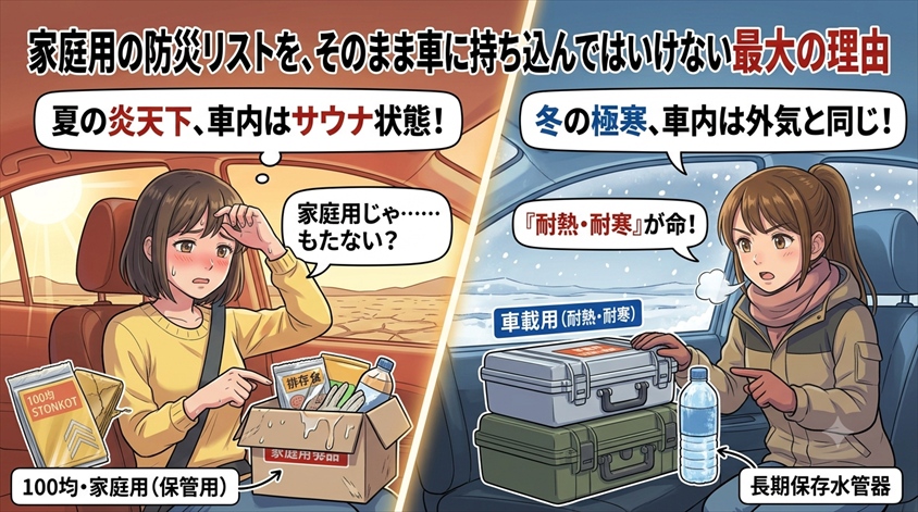 車内保管で気をつけたいこと(高温・低温・保存性)