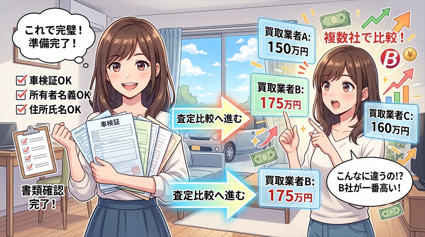書類の確認が終わったら、査定比較へ進む