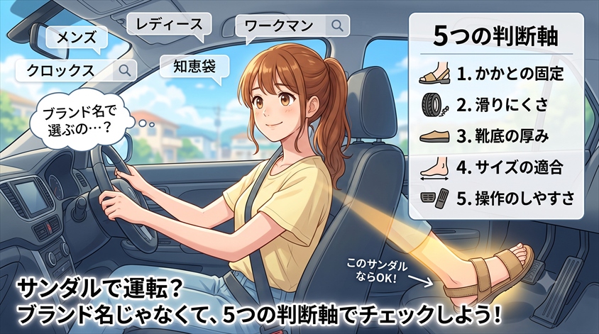 「運転できるサンダル」で気になること(メンズ・レディース・ワークマン・クロックス・知恵袋)