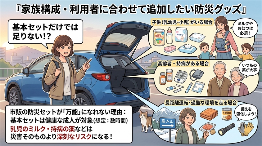 家族構成・利用者に合わせて追加したい防災グッズ