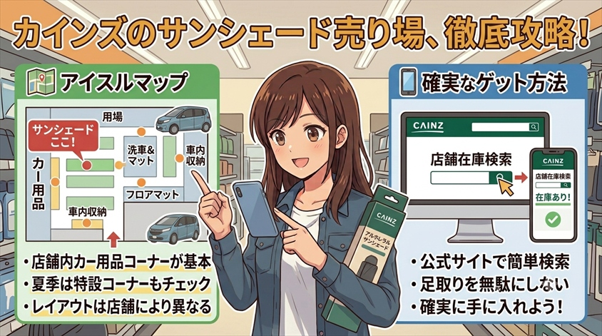 カインズのサンシェード売り場と在庫確認方法