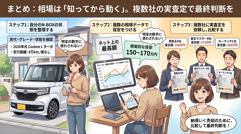 まとめ:相場は「知ってから動く」。複数社の実査定で最終判断を