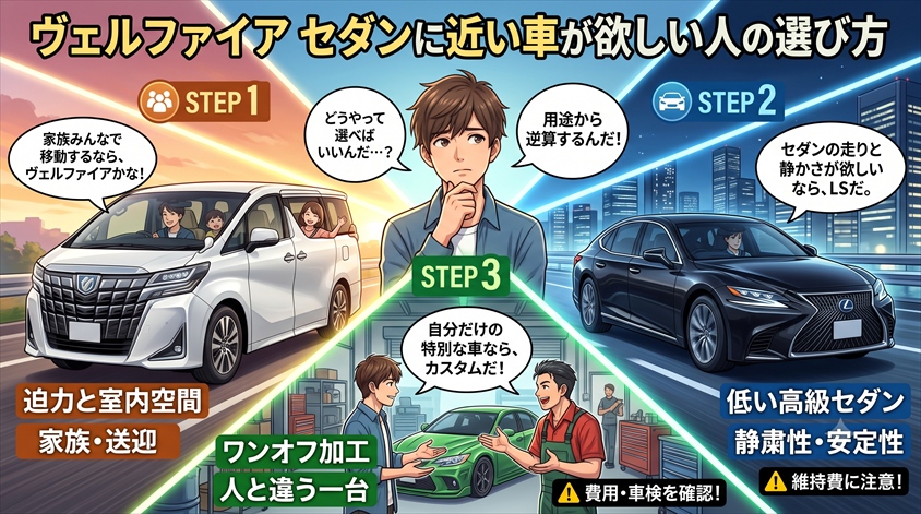 ヴェルファイア セダンに近い車が欲しい人の選び方
