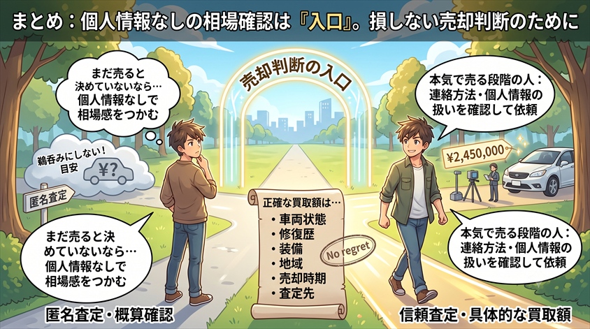 まとめ:個人情報なしの相場確認は「入口」。損しない売却判断のために