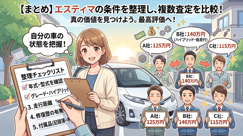 まとめ|自分のエスティマの条件を整理し、複数査定を比較しよう