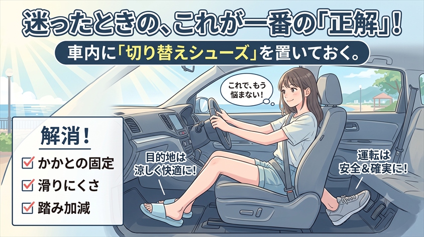 迷ったときの一番現実的な対処法:車に運転用シューズを1足置いておく