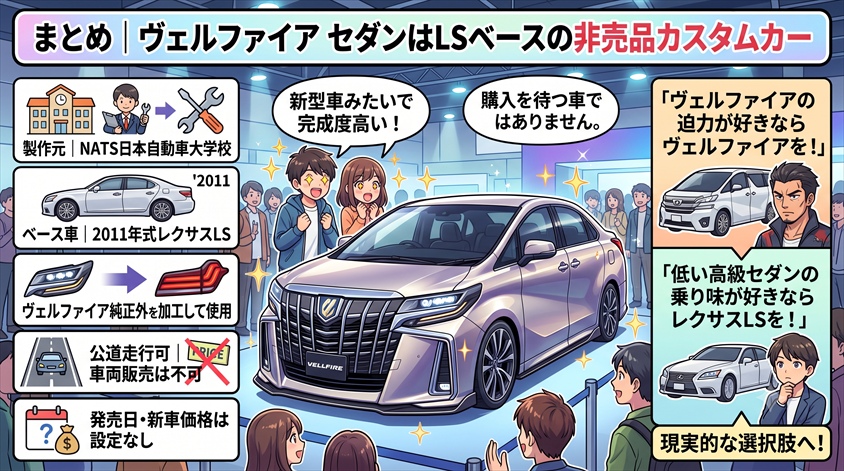 まとめ|ヴェルファイア セダンはLSベースの非売品カスタムカー