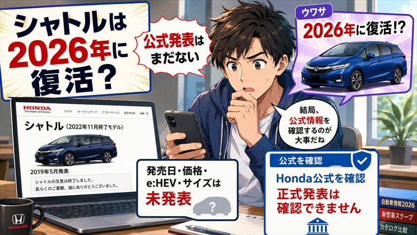 シャトル フルモデルチェンジ2026|公式発表の有無を確認する