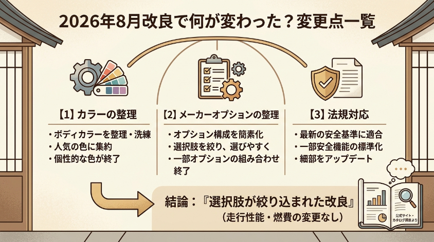 2026年8月改良で何が変わった?変更点一覧