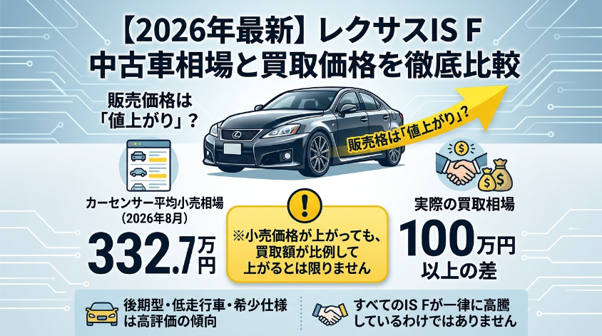 レクサスIS F中古車は値上がり?2026年最新相場と買取価格を比較