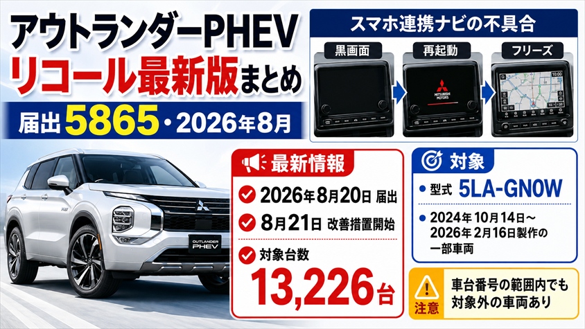 アウトランダーPHEVリコール最新版まとめ【届出5865・2026年8月】