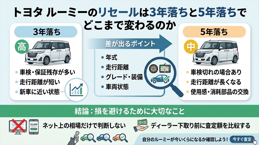 トヨタ ルーミーのリセールは3年落ちと5年落ちでどこまで変わるのか