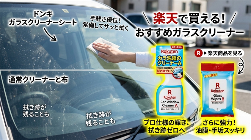 ドンキ ガラスクリーナーシートで拭き跡は本当に消えるのか比較で解説